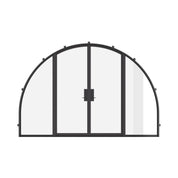 Wide double full arch thermal break steel door with sidelights.