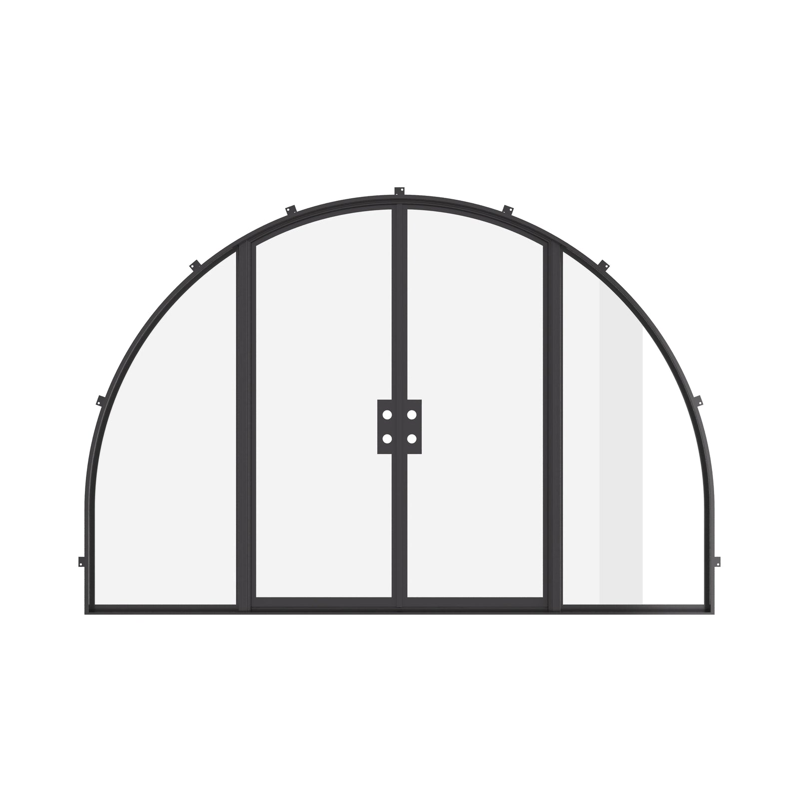 Pre-hung wide double full arch steel system.