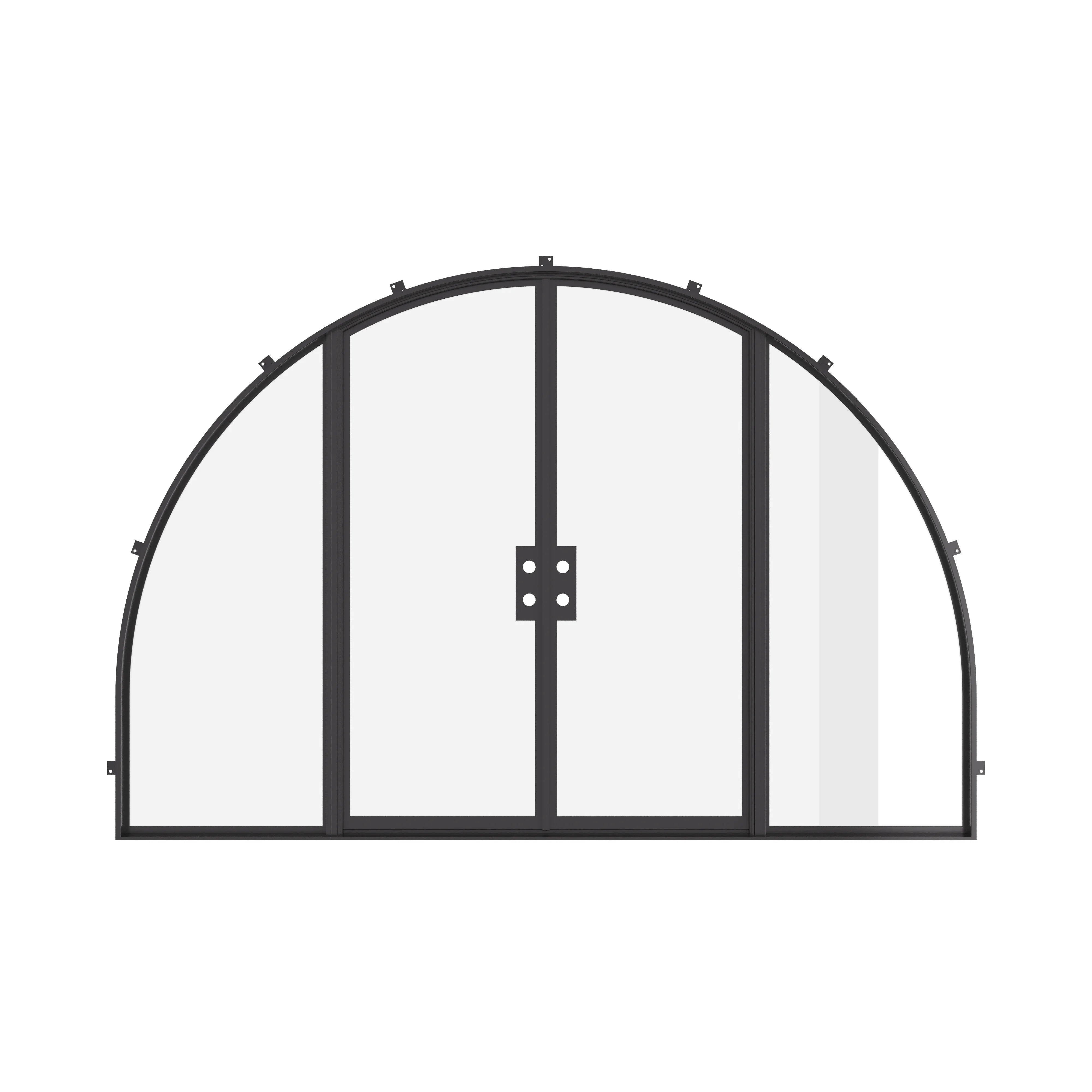 Pre-hung wide double full arch steel system.