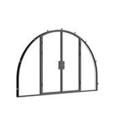 Wide double full arch architectural steel door with TDL glass.
