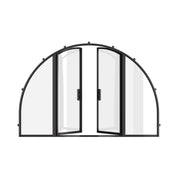 Exterior wide full arch steel doors with insulated glazing.