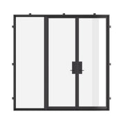 Double flat thermal break steel door with left sidelight and dual pane glass.