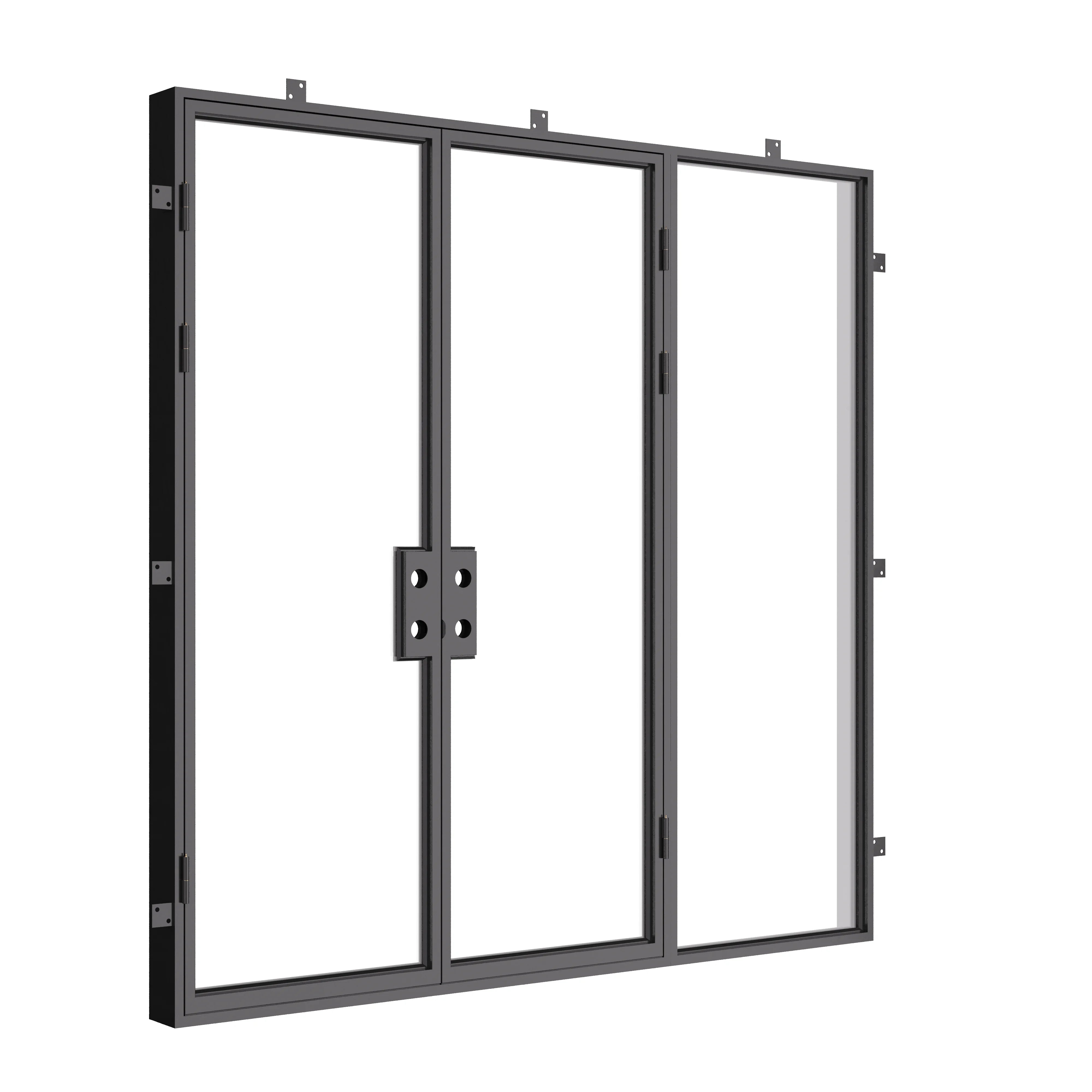 Architectural double flat steel doors with left side lite.