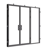 Double flat architectural steel door with left side glazing.
