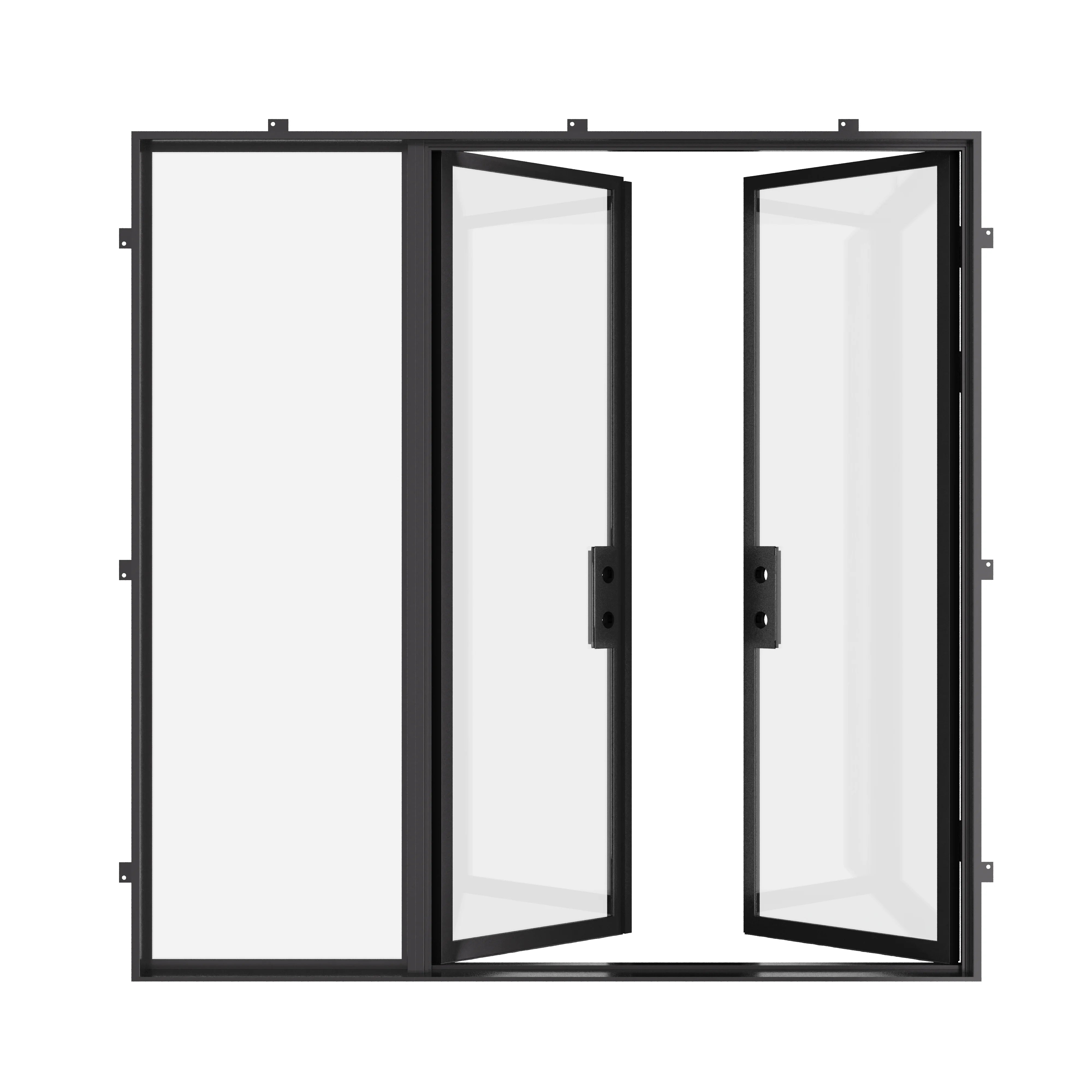 Pre-hung double flat steel system with side window.
