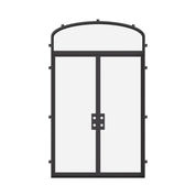 Cold-rolled double flat steel entry with arched transom.