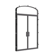 Architectural double flat steel doors with arched transom.