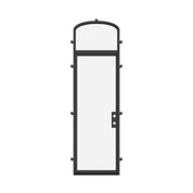 Cold-rolled flat steel entry with arched transom.