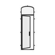 Exterior flat steel door with mini arch lite.