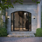 Architectural double arch steel entry with side windows and thermal break core