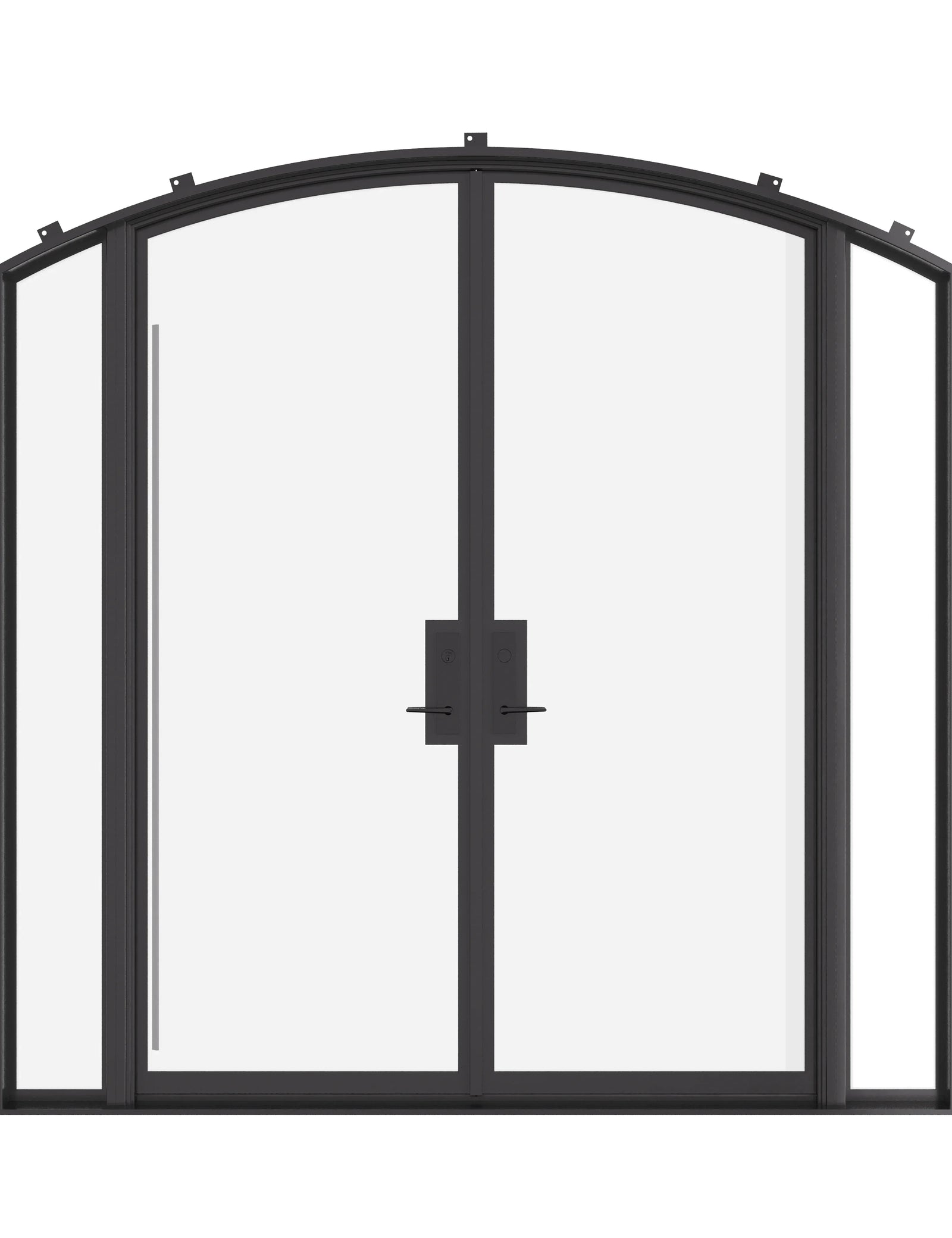 Double arch steel doors with sidelights and insulated tempered glass