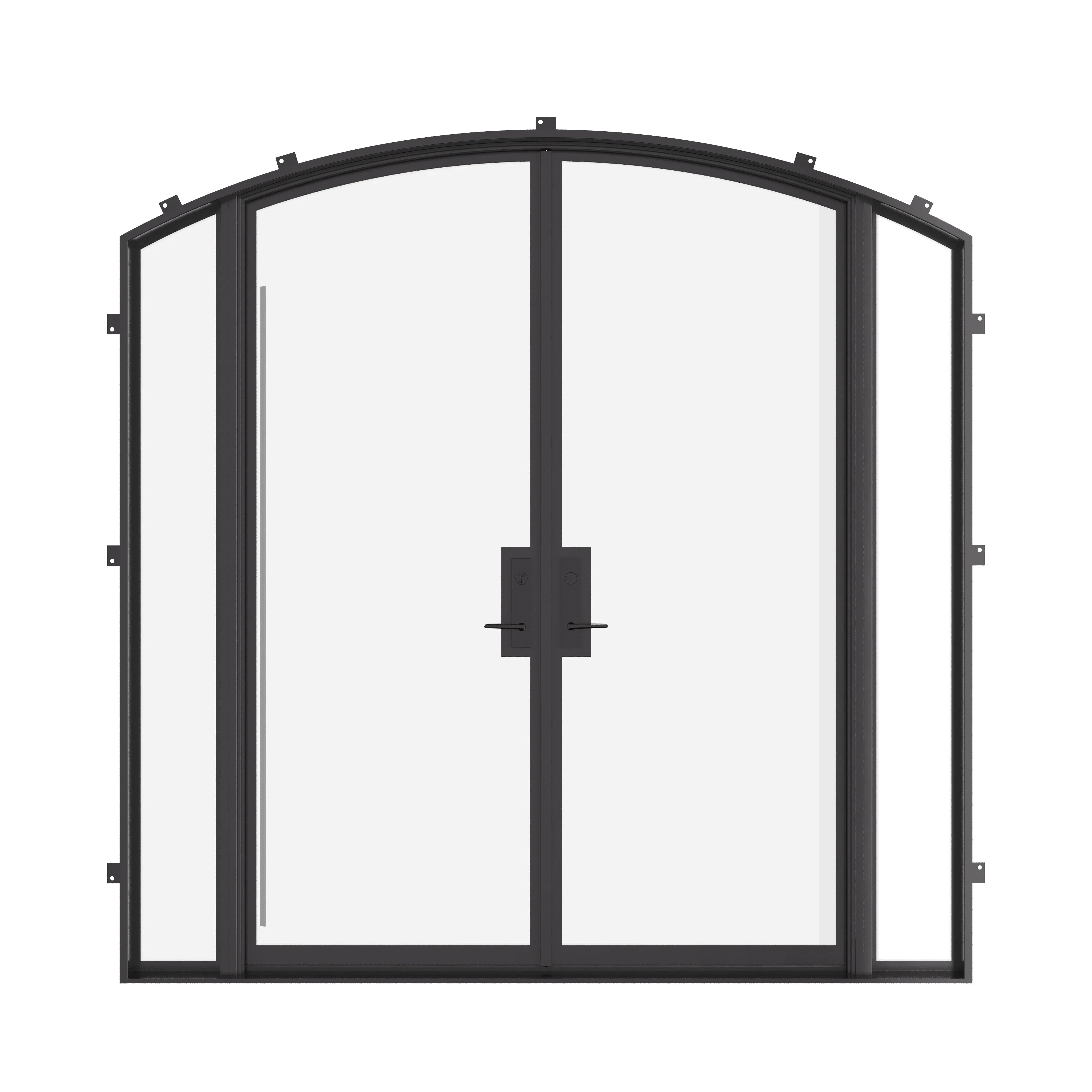 Double arch steel doors with sidelights and insulated tempered glass