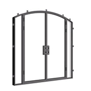 Architectural double arch steel doors with sidelights.