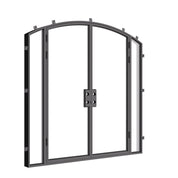 Designer double arch steel doorway with side glass panels