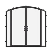 Energy-efficient double arch steel entry system with sidelights and Low-E glass