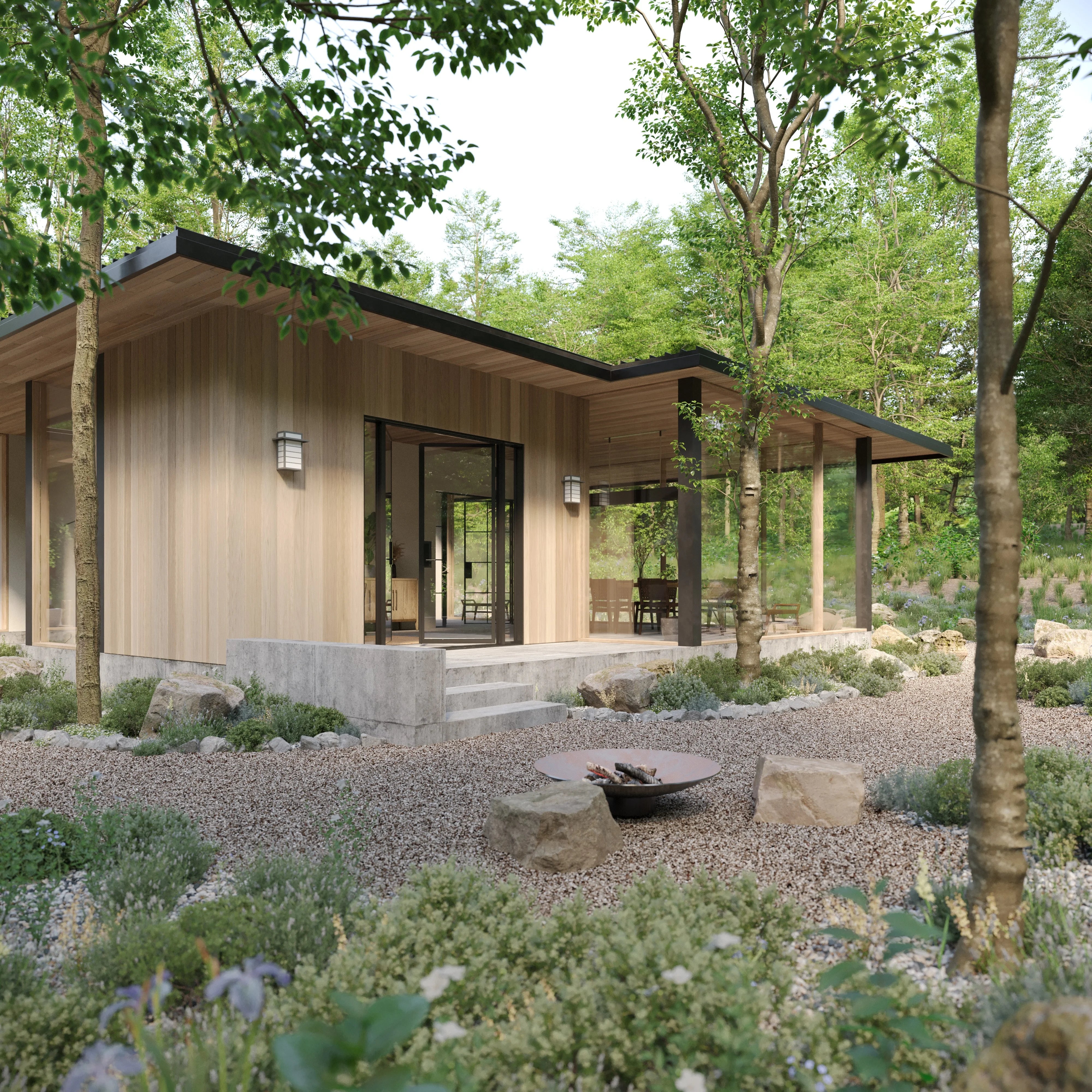 Paired flat steel entry with side windows and low-E glass.