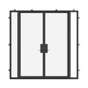 Double flat steel doors with sidelights, NFRC-rated and pre-hung.