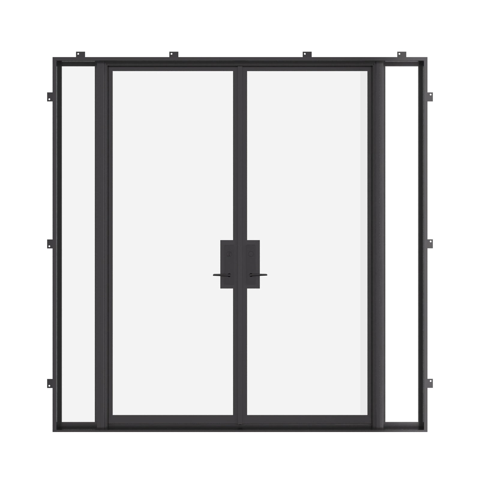 Double flat steel doors with thermal break and matching sidelights for expansive openings