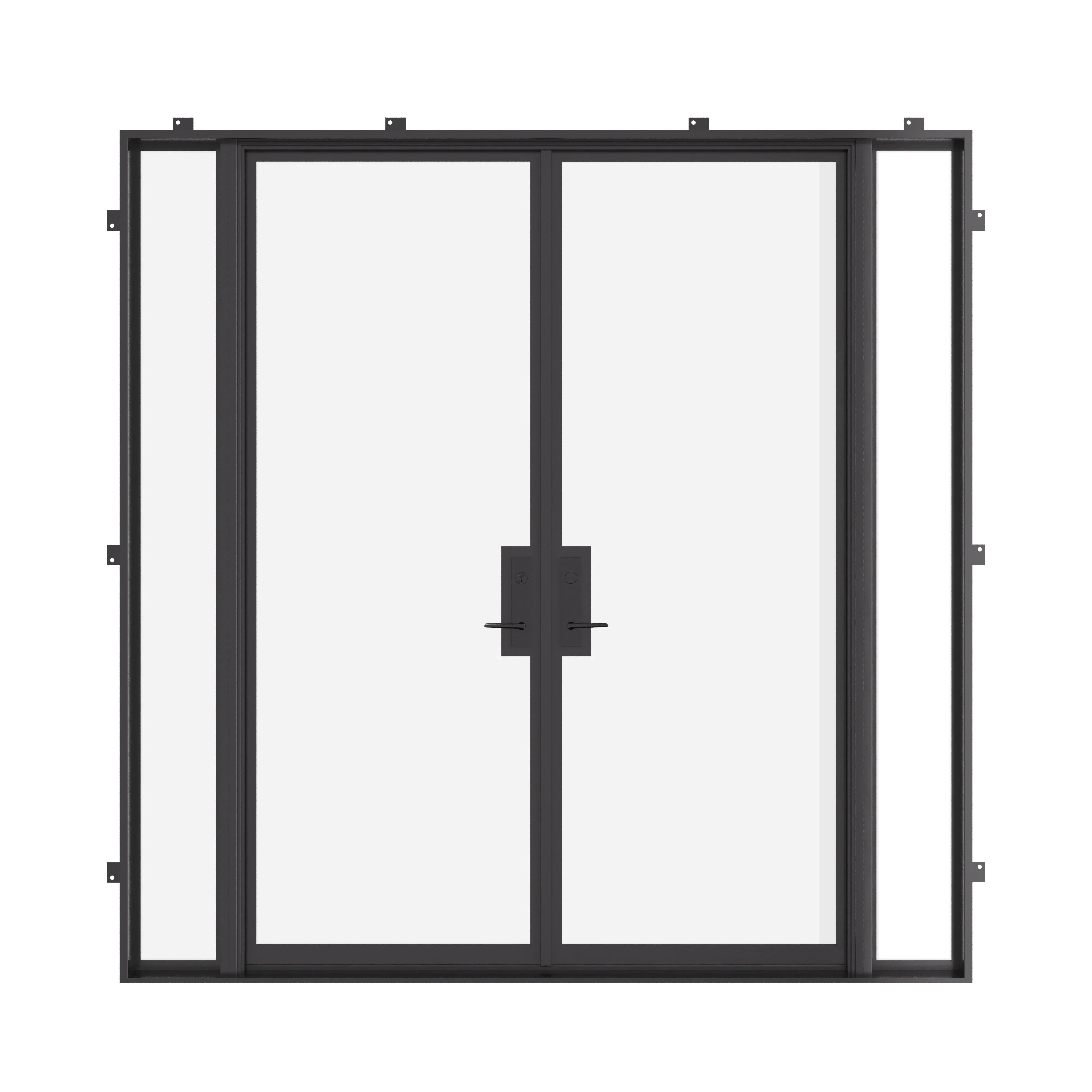 Double flat steel doors with thermal break and matching sidelights for expansive openings