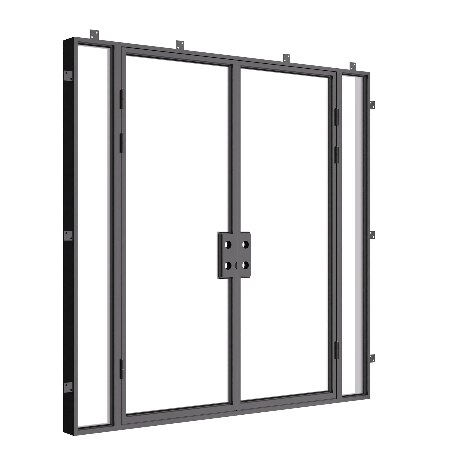 Modern double flat steel entry with side windows and energy-efficient glazing