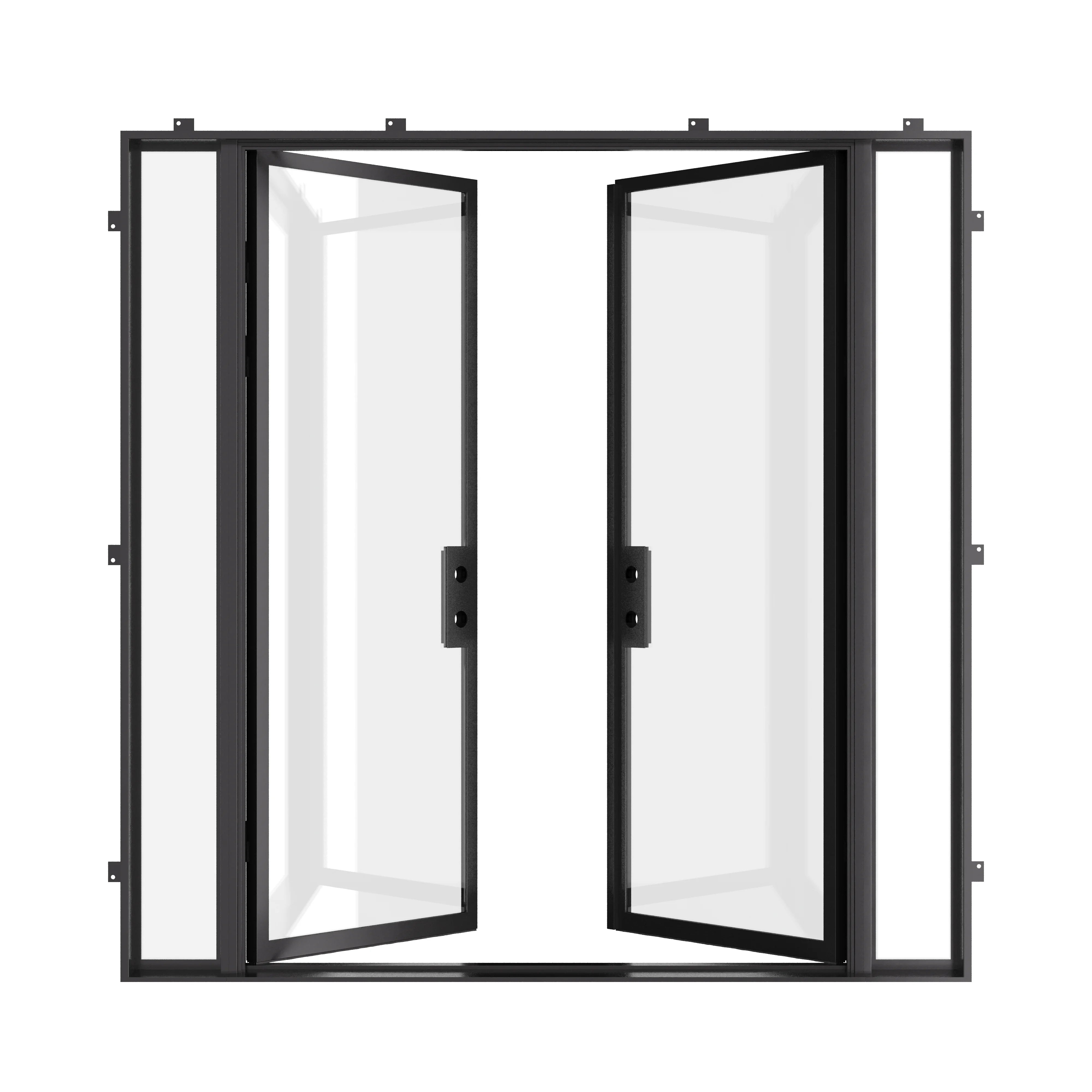 Cold-rolled double flat steel entry with sidelights.
