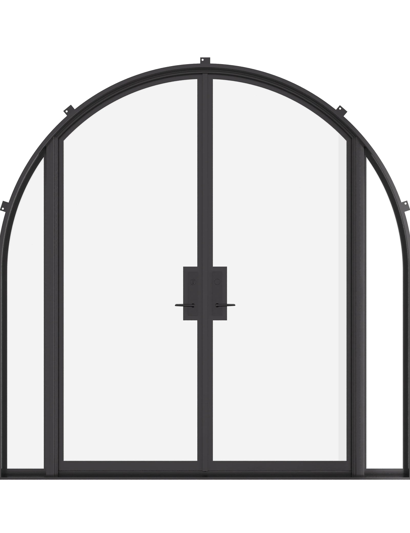 Double full arch steel doors with sidelights and insulated Low-E glazing system