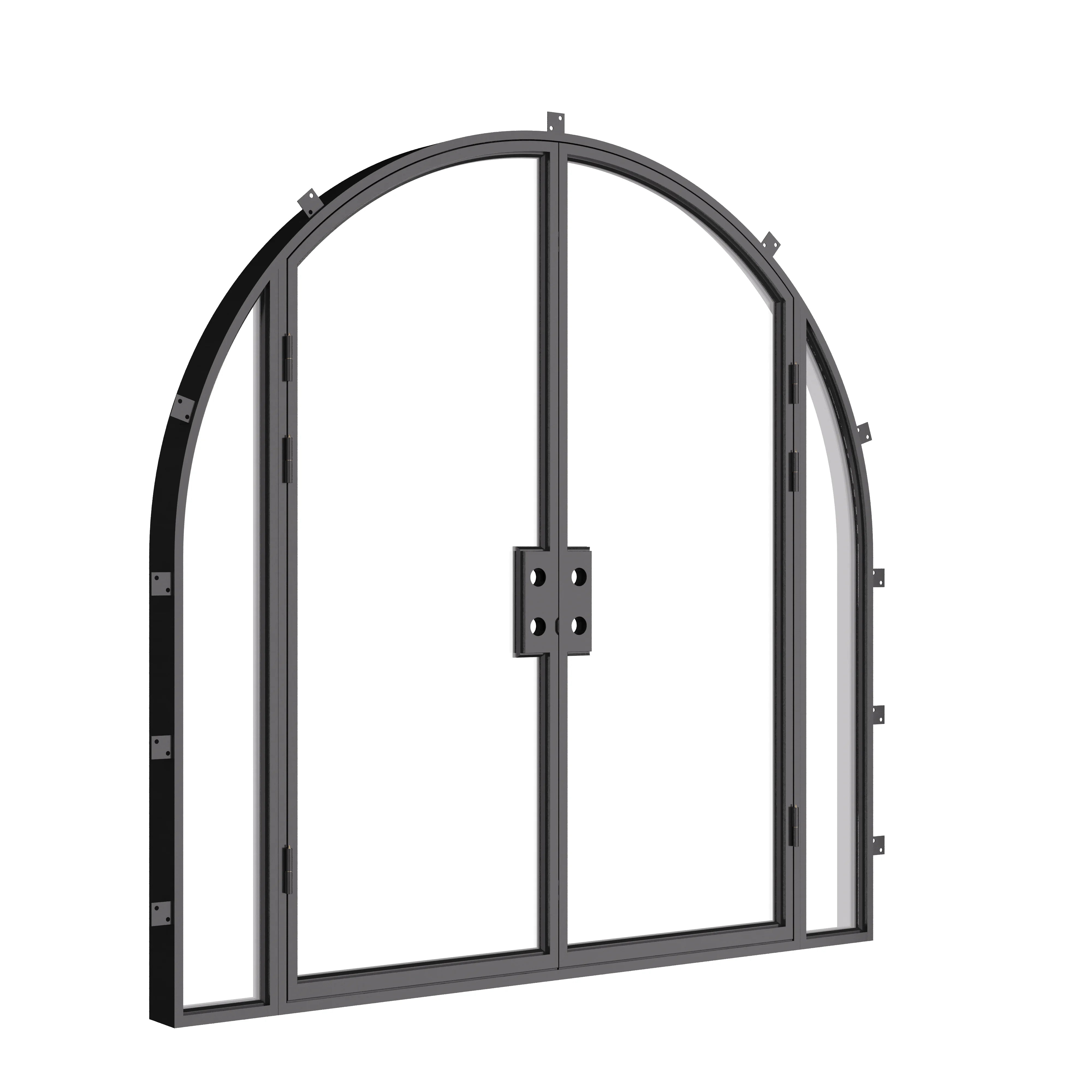 Architectural double full arch steel doors with sidelights.