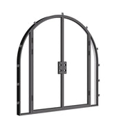 Modern double arch steel doorway with side glass panels and performance glazing