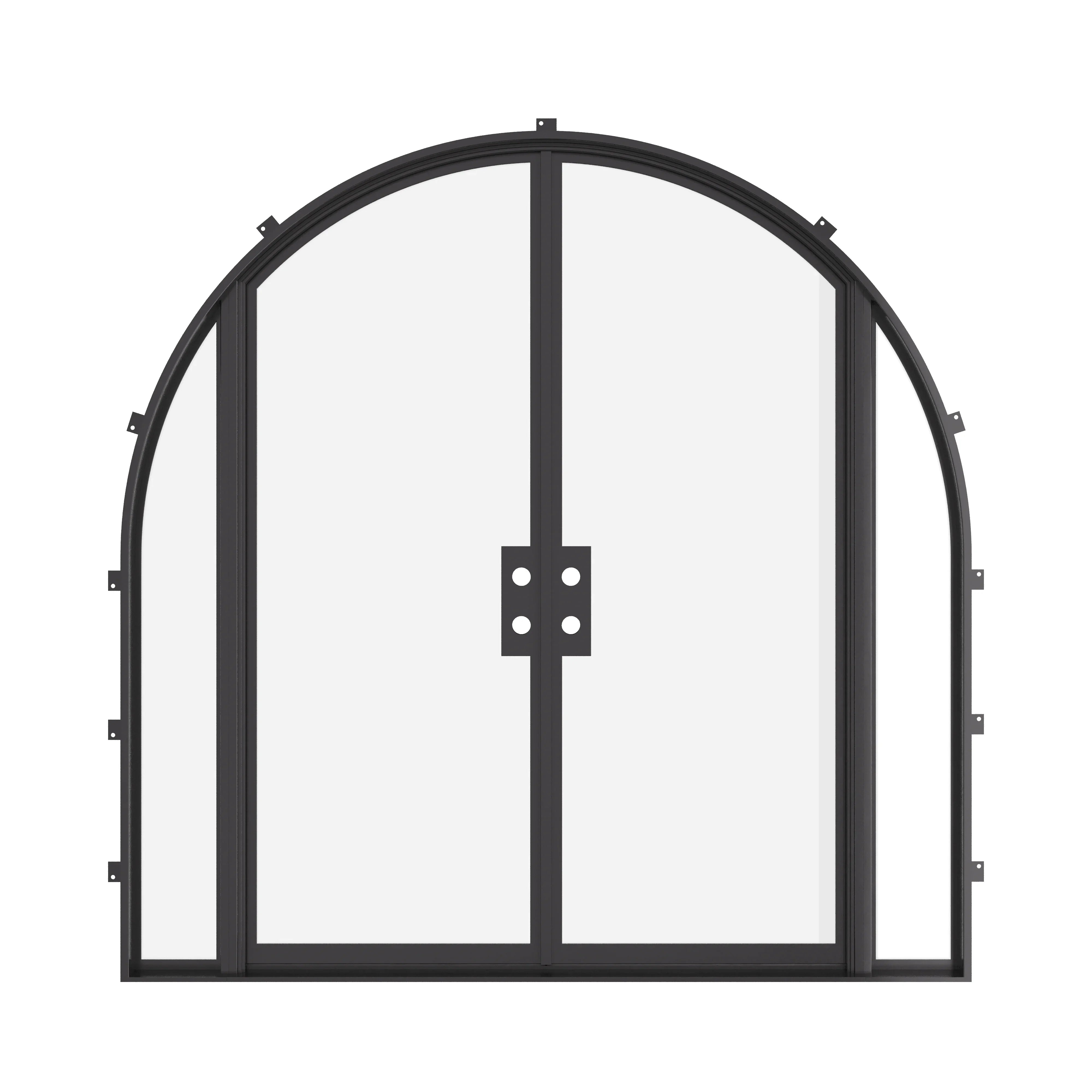 Designer double full-arch steel doors with sidelights and slim sightlines
