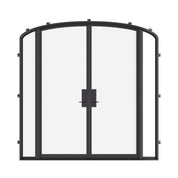 Double mini arch steel doors with sidelights, NFRC-rated.