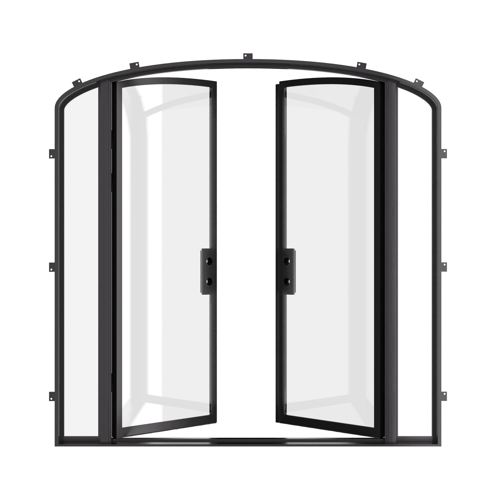 Pre-hung double mini arch steel door system.