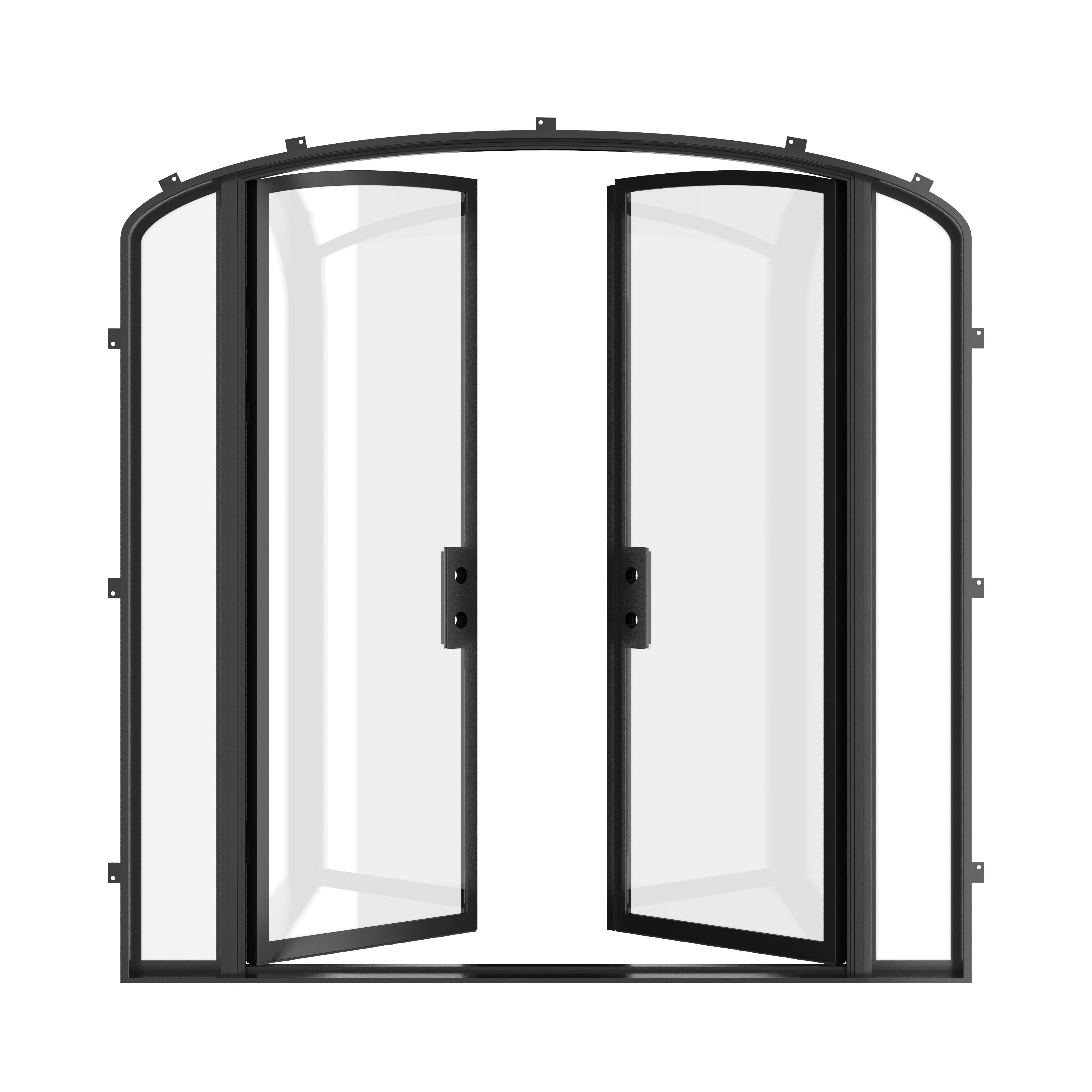 Pre-hung double mini arch steel door system.