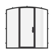 Single arch thermally broken steel door with sidelights and dual-pane Low-E glass for architectural entry