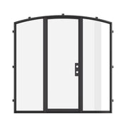 Architectural single arch steel door with dual-pane glazing.