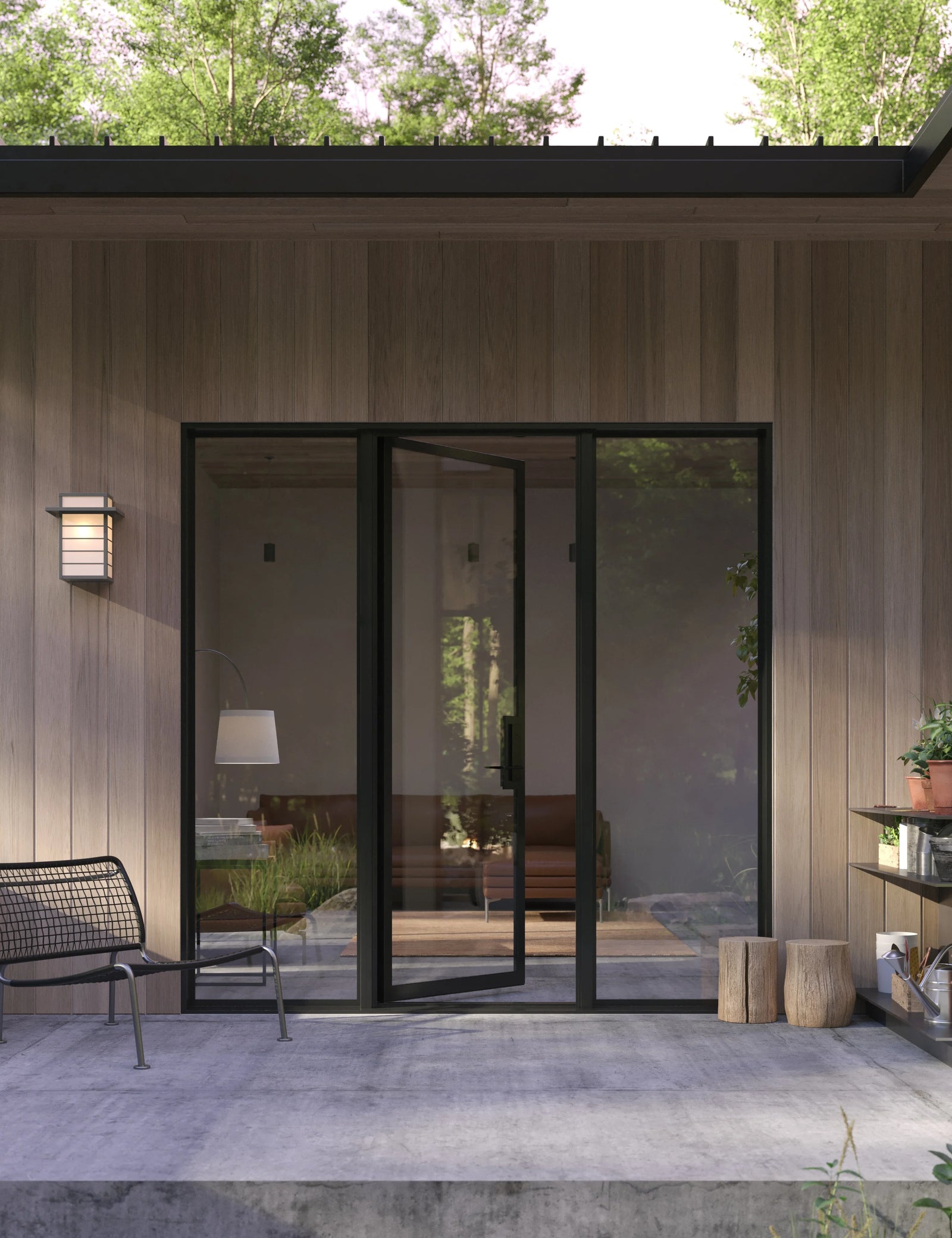 Flat steel entry with side windows and thermal certification.