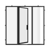 Pre-hung flat steel entry system with insulated glazing.