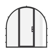 Exterior full arch steel entry with slim sightlines.