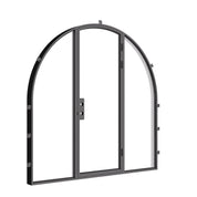 Custom full arch steel door with side glass panels and cold-rolled frame