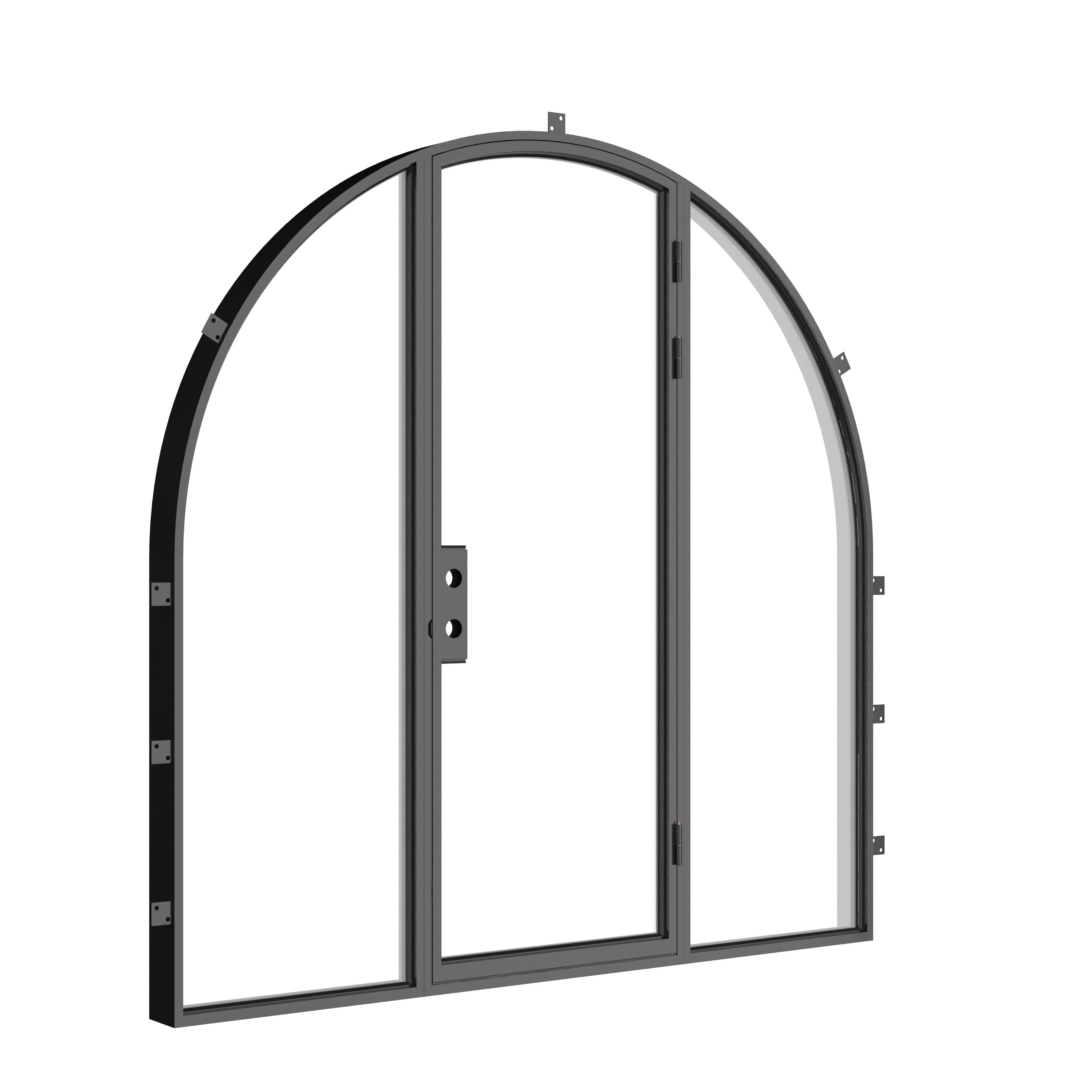 Custom full arch steel door with side glass panels and cold-rolled frame