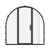 Architectural single arch steel door system with sidelights and thermal insulation