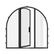 Pre-hung full arch steel door with sidelights.
