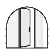 Energy-efficient arched steel door with sidelights and narrow sightlines