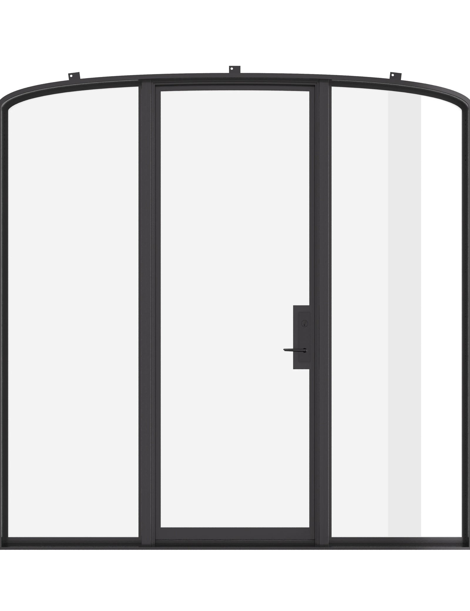 Single mini arch steel door with sidelights, NFRC-rated.
