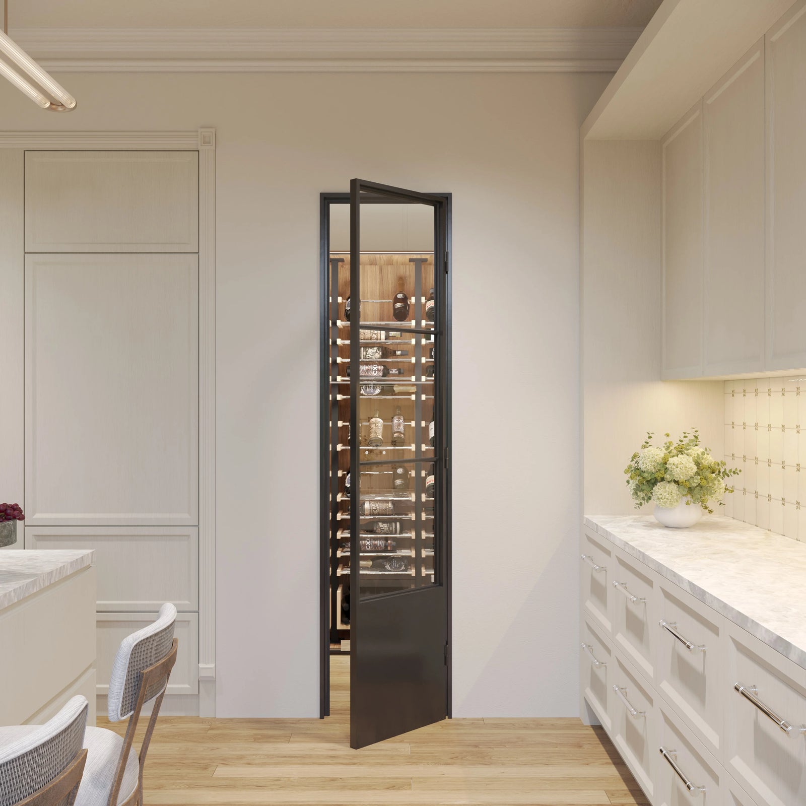 Air Pantry single flat interior steel pantry door with kickplate for kitchens