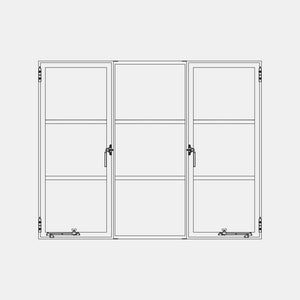 Two casement windows with a middle fixed panel CAD Drawing