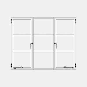 Two casement windows with a middle fixed panel CAD Drawing