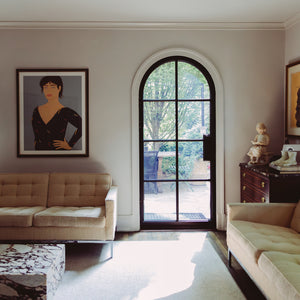 Full Arch Top Steel Door filling a living room with natural light