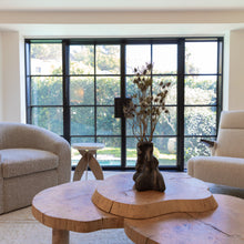 Load image into Gallery viewer, Double steel doors with side windows looking out on a garden