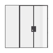 Narrow-profile double flat steel door with side window and refined geometry.