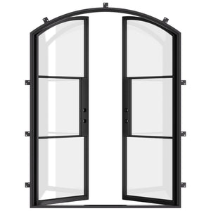 Steel frame black swing door with arch